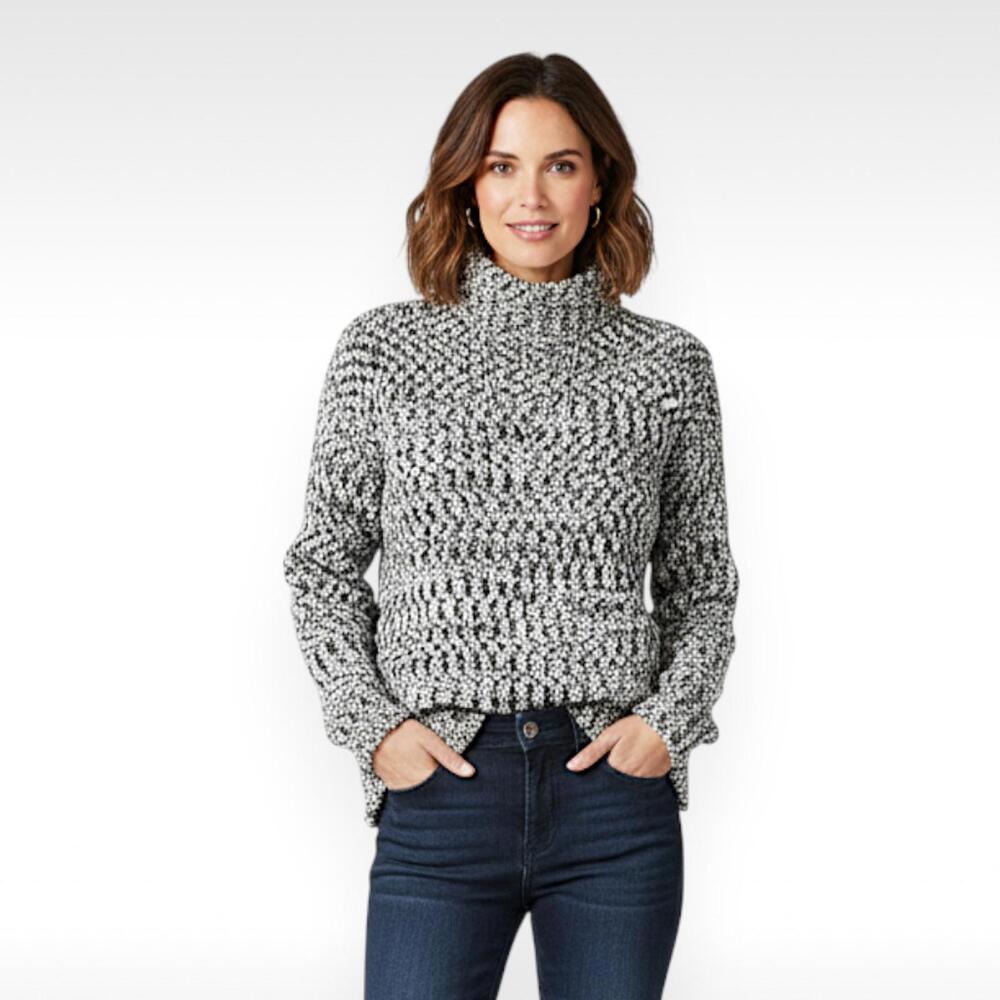 All About Eve Classic Knit Turtleneck Sweater | Black/White | Size Small